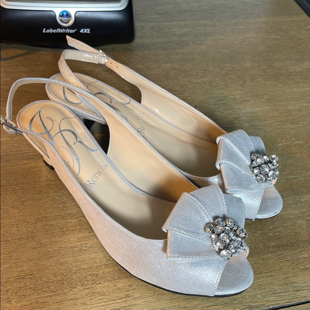 J.RENEE  JADAN Shimmering Silver Slingback Heels